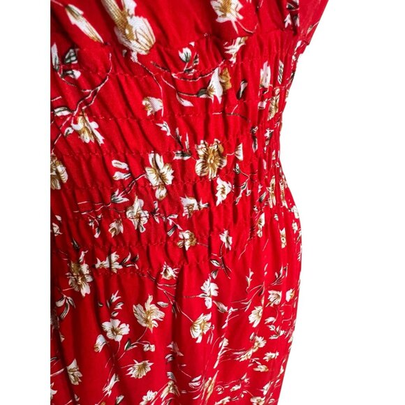 Kindred red floral wrap top flutter sleeve maxi dress size S - Picture 9 of 13
